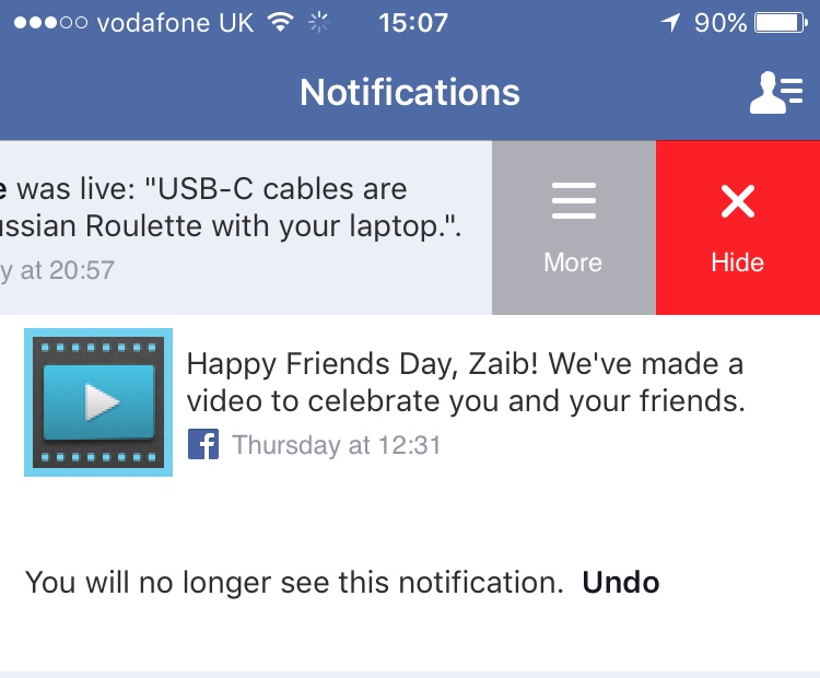 Facebook notifications hide