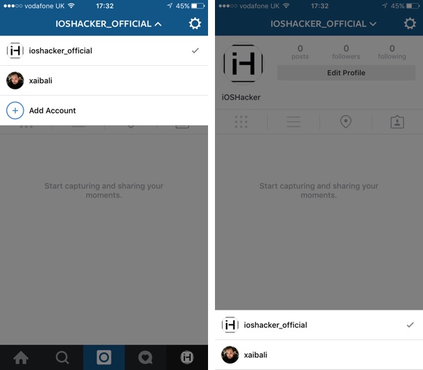 Switching accounts Instagram