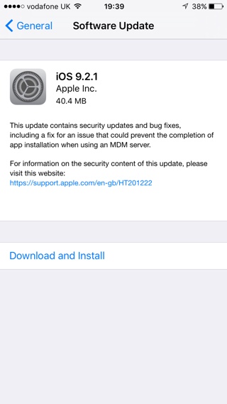 iOS 9.2.1 update