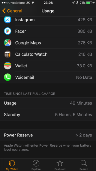 Battery usage Apple Watch