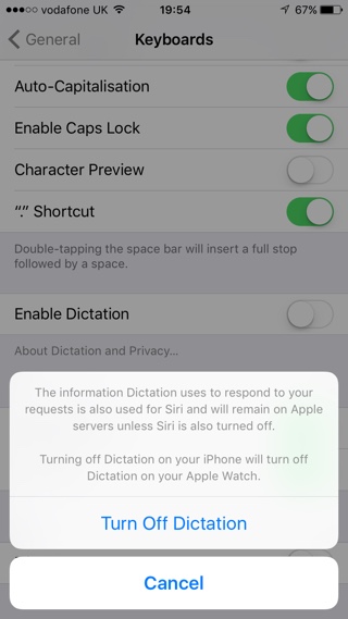 Keyboard Dictation off