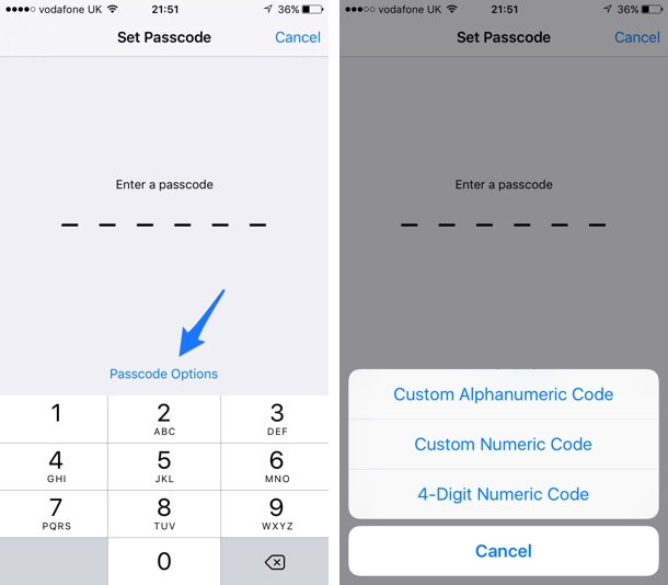 Text passcode iOS