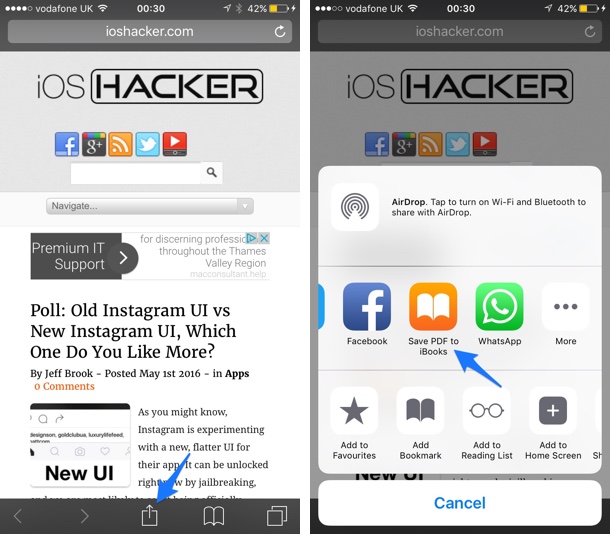 Webpage as PDF Safari iOS