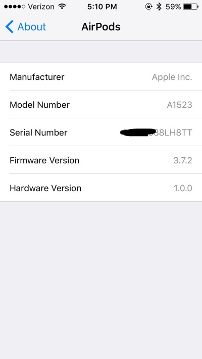Проверить серийный номер наушников airpods