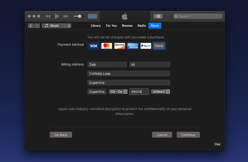 创建免费的 Apple ID iTunes
