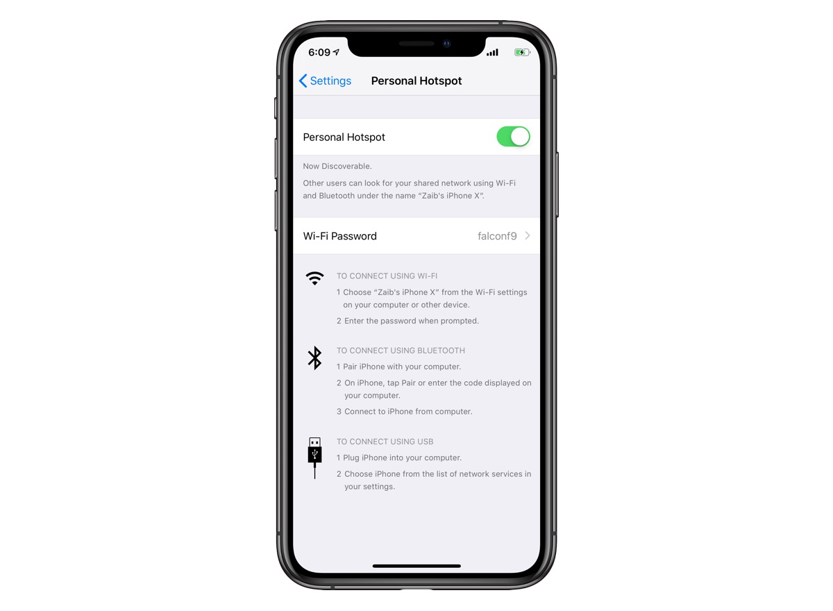 Personal Hotspot Settings