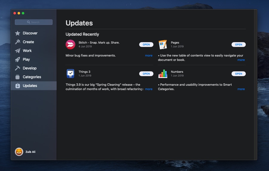 Mac App Store Updates Screen