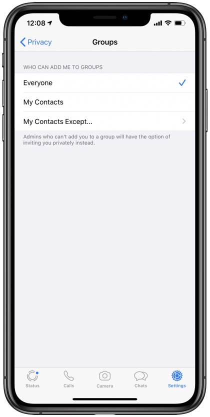 Stop others from adding to WhatsApp Groups
