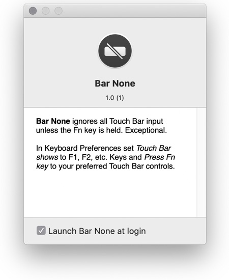 Bar None app touch bar
