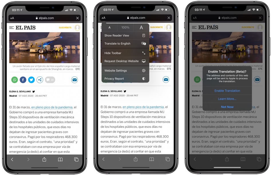 how to translate web page in safari